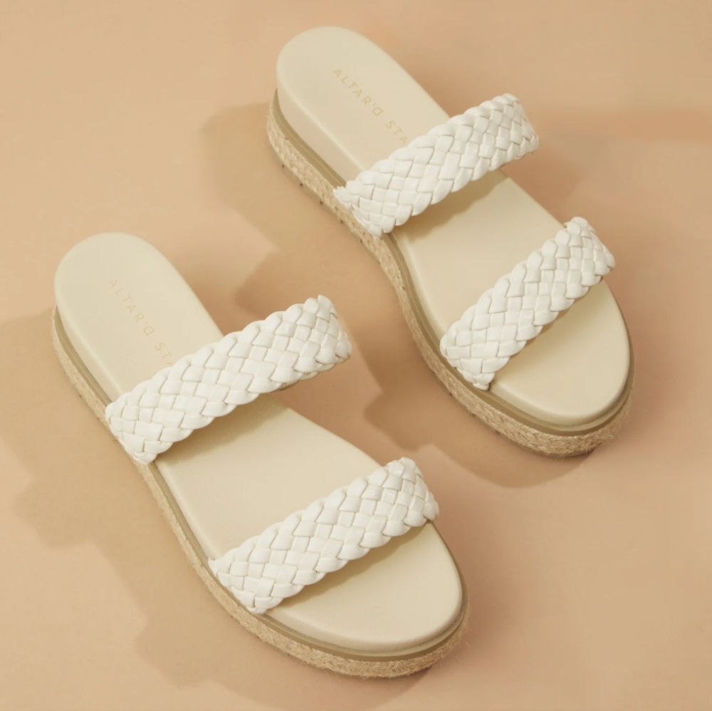 Altar'd State Sandals Size 9 Cream Platform Braided Slip On Boho Summer Vacation